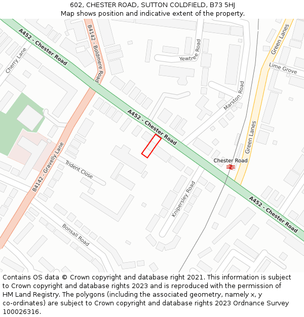602, CHESTER ROAD, SUTTON COLDFIELD, B73 5HJ: Location map and indicative extent of plot
