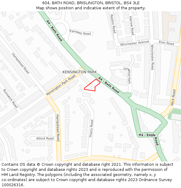 604, BATH ROAD, BRISLINGTON, BRISTOL, BS4 3LE: Location map and indicative extent of plot