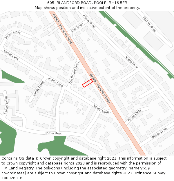 605, BLANDFORD ROAD, POOLE, BH16 5EB: Location map and indicative extent of plot