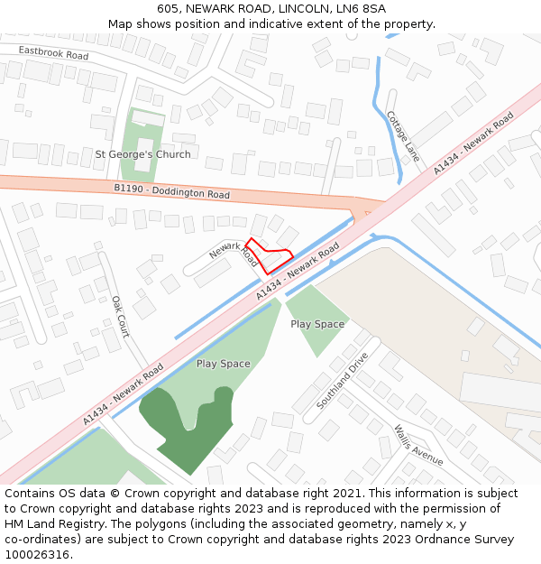 605, NEWARK ROAD, LINCOLN, LN6 8SA: Location map and indicative extent of plot