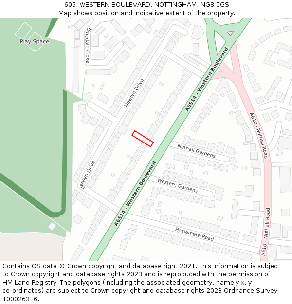 605, WESTERN BOULEVARD, NOTTINGHAM, NG8 5GS: Location map and indicative extent of plot