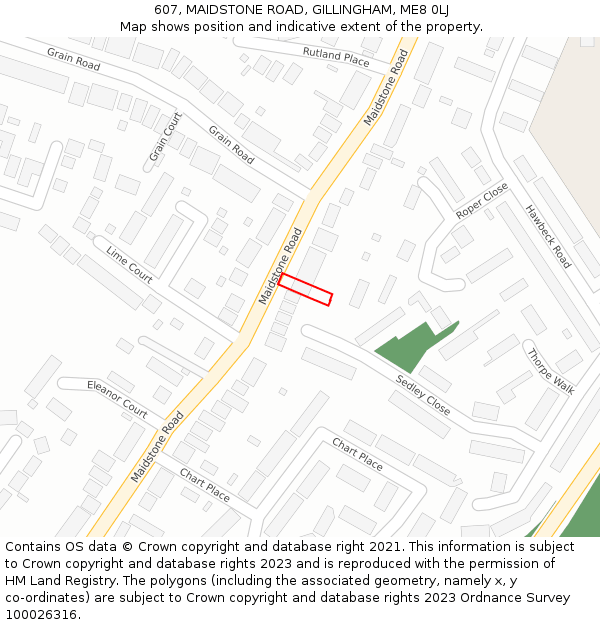607, MAIDSTONE ROAD, GILLINGHAM, ME8 0LJ: Location map and indicative extent of plot
