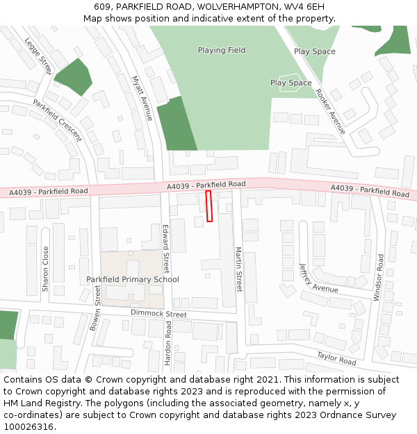 609, PARKFIELD ROAD, WOLVERHAMPTON, WV4 6EH: Location map and indicative extent of plot
