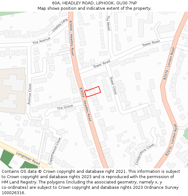 60A, HEADLEY ROAD, LIPHOOK, GU30 7NP: Location map and indicative extent of plot