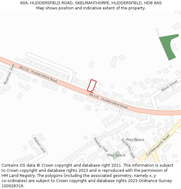 60A, HUDDERSFIELD ROAD, SKELMANTHORPE, HUDDERSFIELD, HD8 9AS: Location map and indicative extent of plot