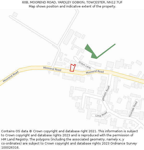 60B, MOOREND ROAD, YARDLEY GOBION, TOWCESTER, NN12 7UF: Location map and indicative extent of plot