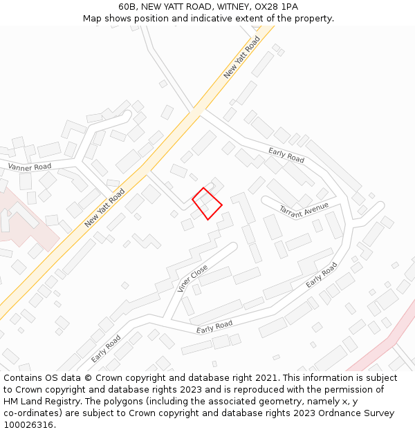 60B, NEW YATT ROAD, WITNEY, OX28 1PA: Location map and indicative extent of plot