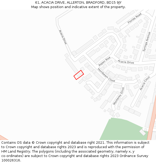 61, ACACIA DRIVE, ALLERTON, BRADFORD, BD15 9JY: Location map and indicative extent of plot