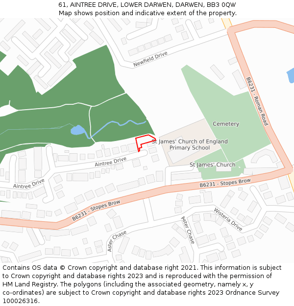 61, AINTREE DRIVE, LOWER DARWEN, DARWEN, BB3 0QW: Location map and indicative extent of plot