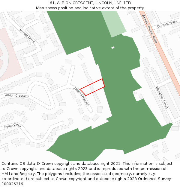 61, ALBION CRESCENT, LINCOLN, LN1 1EB: Location map and indicative extent of plot