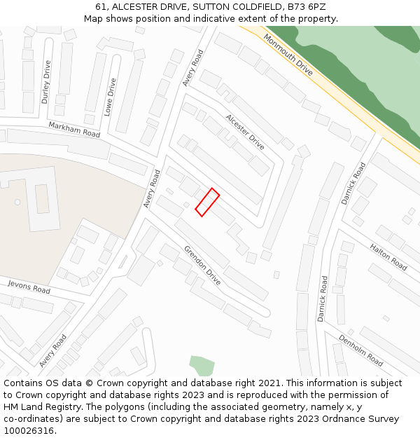 61, ALCESTER DRIVE, SUTTON COLDFIELD, B73 6PZ: Location map and indicative extent of plot