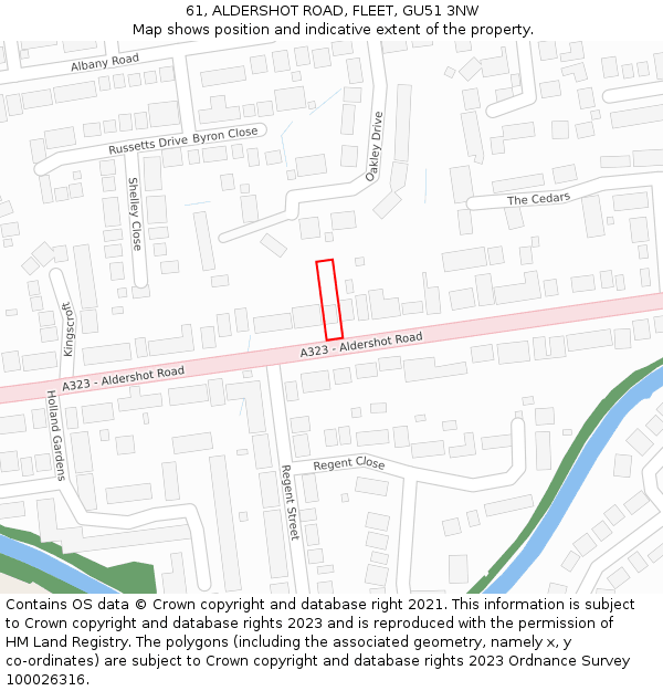 61, ALDERSHOT ROAD, FLEET, GU51 3NW: Location map and indicative extent of plot