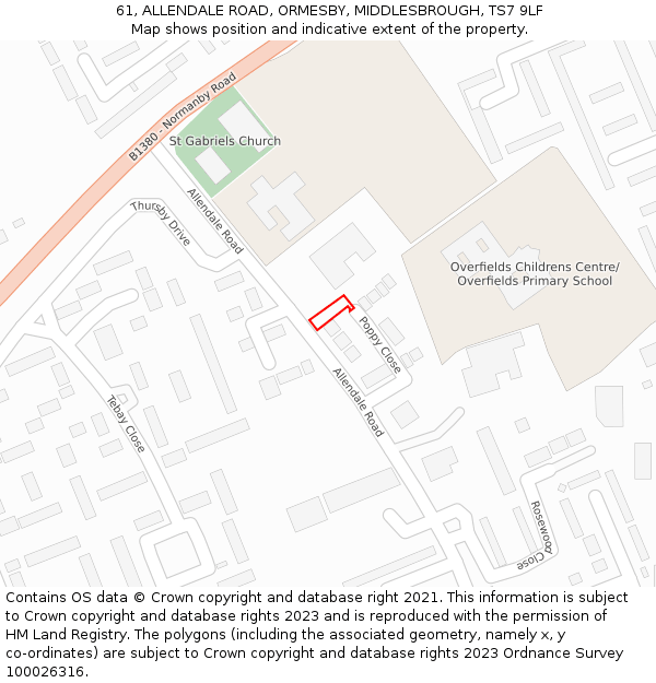 61, ALLENDALE ROAD, ORMESBY, MIDDLESBROUGH, TS7 9LF: Location map and indicative extent of plot