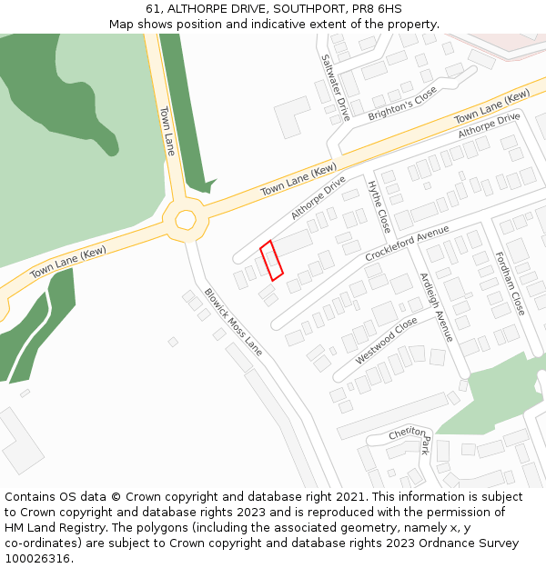 61, ALTHORPE DRIVE, SOUTHPORT, PR8 6HS: Location map and indicative extent of plot
