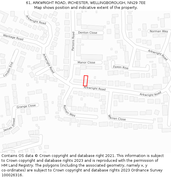 61, ARKWRIGHT ROAD, IRCHESTER, WELLINGBOROUGH, NN29 7EE: Location map and indicative extent of plot