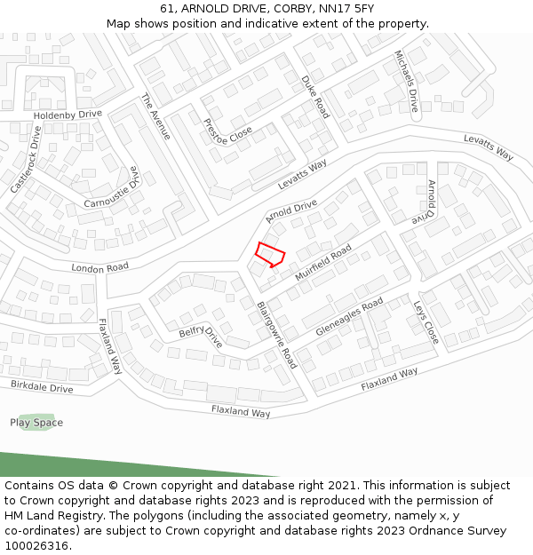 61, ARNOLD DRIVE, CORBY, NN17 5FY: Location map and indicative extent of plot