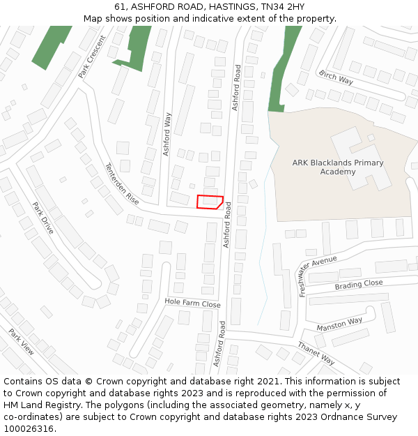 61, ASHFORD ROAD, HASTINGS, TN34 2HY: Location map and indicative extent of plot