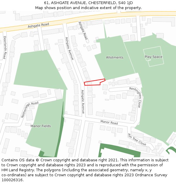 61, ASHGATE AVENUE, CHESTERFIELD, S40 1JD: Location map and indicative extent of plot