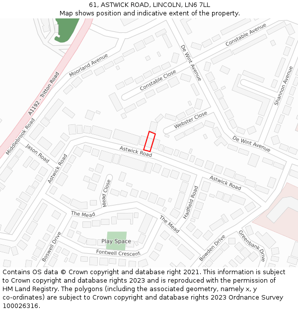 61, ASTWICK ROAD, LINCOLN, LN6 7LL: Location map and indicative extent of plot