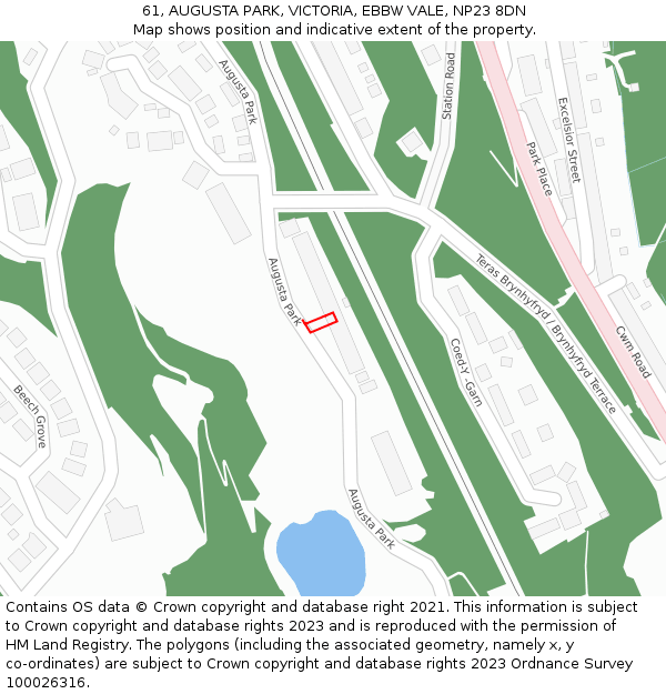 61, AUGUSTA PARK, VICTORIA, EBBW VALE, NP23 8DN: Location map and indicative extent of plot