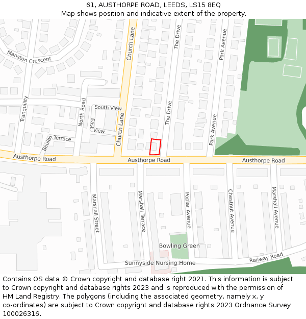 61, AUSTHORPE ROAD, LEEDS, LS15 8EQ: Location map and indicative extent of plot