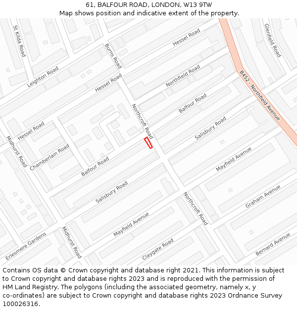 61, BALFOUR ROAD, LONDON, W13 9TW: Location map and indicative extent of plot
