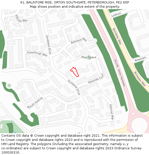 61, BALINTORE RISE, ORTON SOUTHGATE, PETERBOROUGH, PE2 6SP: Location map and indicative extent of plot
