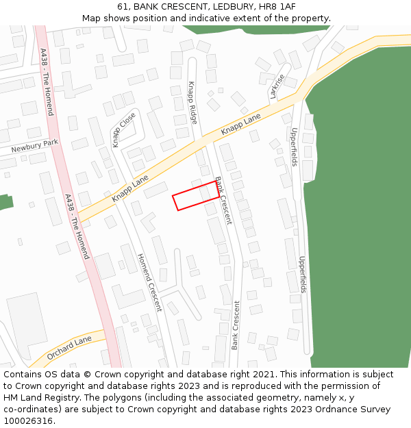 61, BANK CRESCENT, LEDBURY, HR8 1AF: Location map and indicative extent of plot