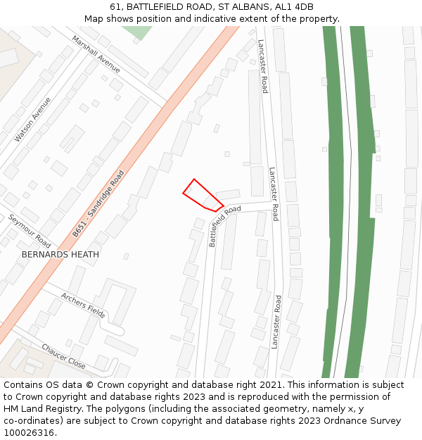 61, BATTLEFIELD ROAD, ST ALBANS, AL1 4DB: Location map and indicative extent of plot