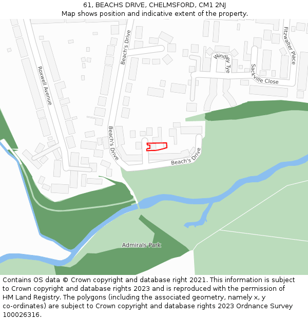 61, BEACHS DRIVE, CHELMSFORD, CM1 2NJ: Location map and indicative extent of plot