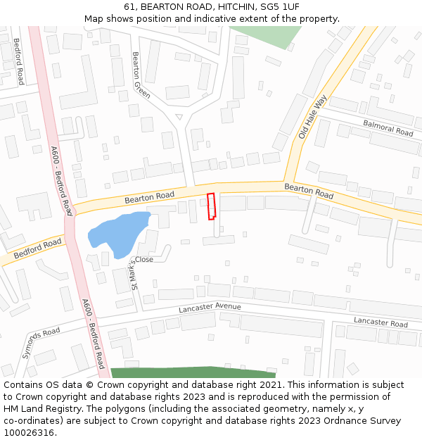 61, BEARTON ROAD, HITCHIN, SG5 1UF: Location map and indicative extent of plot
