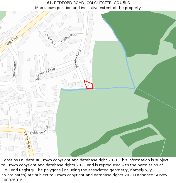 61, BEDFORD ROAD, COLCHESTER, CO4 5LS: Location map and indicative extent of plot