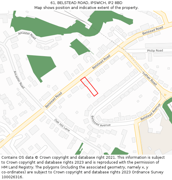61, BELSTEAD ROAD, IPSWICH, IP2 8BD: Location map and indicative extent of plot