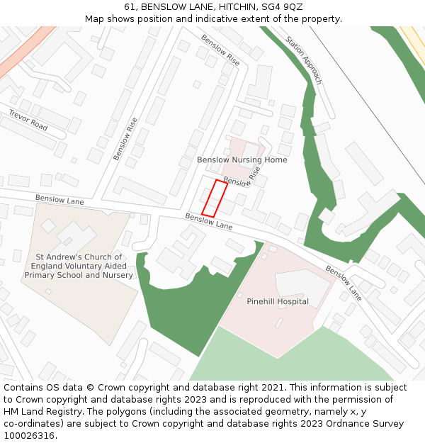 61, BENSLOW LANE, HITCHIN, SG4 9QZ: Location map and indicative extent of plot