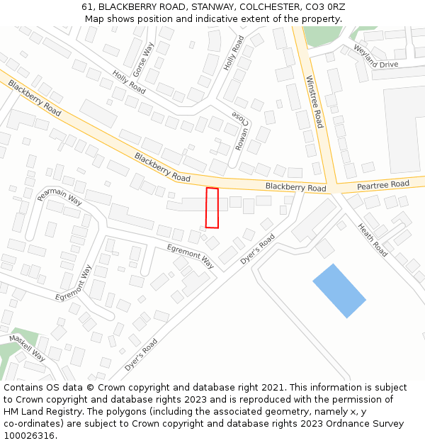 61, BLACKBERRY ROAD, STANWAY, COLCHESTER, CO3 0RZ: Location map and indicative extent of plot