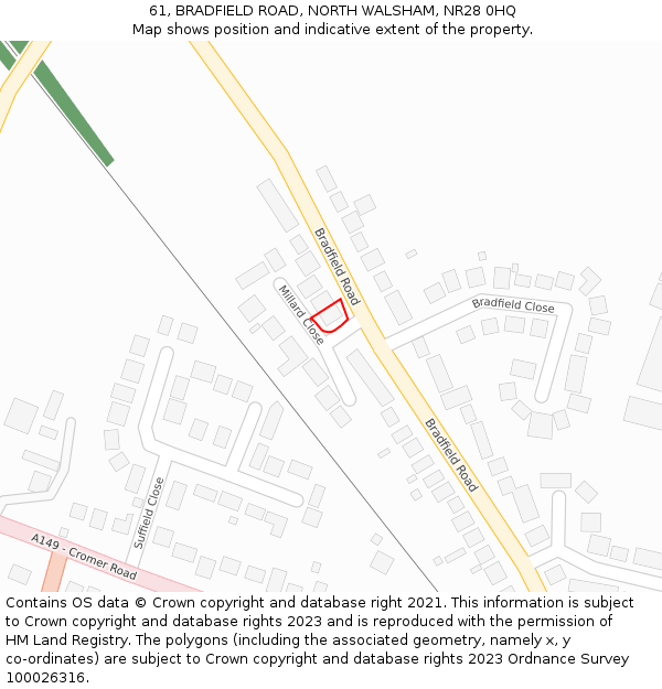 61, BRADFIELD ROAD, NORTH WALSHAM, NR28 0HQ: Location map and indicative extent of plot