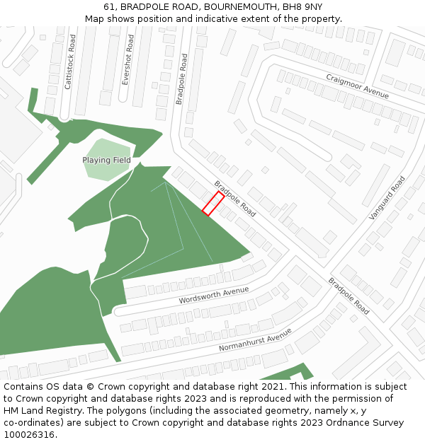 61, BRADPOLE ROAD, BOURNEMOUTH, BH8 9NY: Location map and indicative extent of plot
