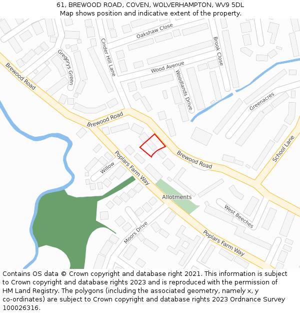 61, BREWOOD ROAD, COVEN, WOLVERHAMPTON, WV9 5DL: Location map and indicative extent of plot
