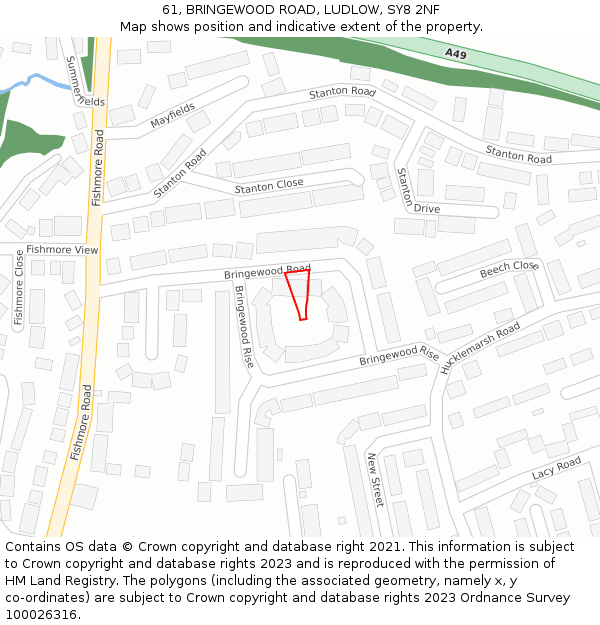 61, BRINGEWOOD ROAD, LUDLOW, SY8 2NF: Location map and indicative extent of plot