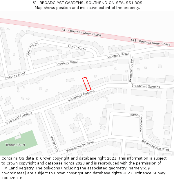 61, BROADCLYST GARDENS, SOUTHEND-ON-SEA, SS1 3QS: Location map and indicative extent of plot