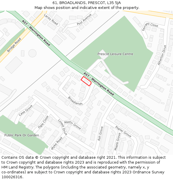 61, BROADLANDS, PRESCOT, L35 5JA: Location map and indicative extent of plot