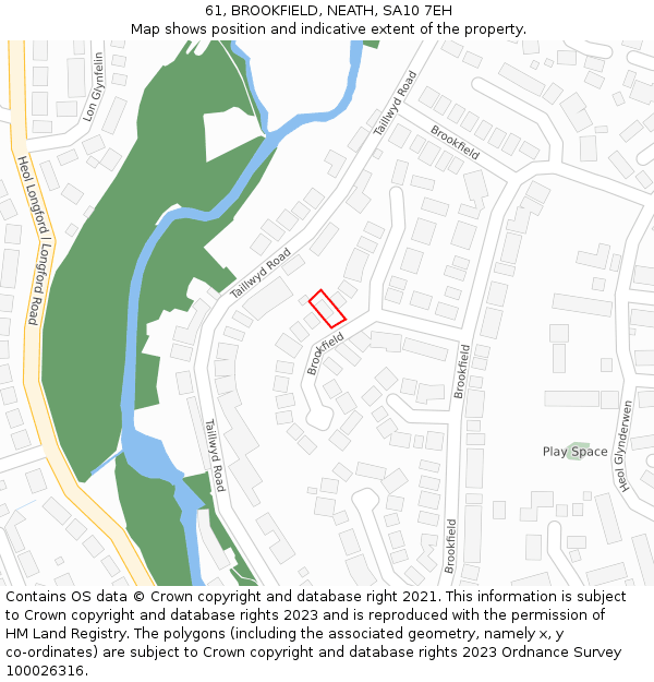 61, BROOKFIELD, NEATH, SA10 7EH: Location map and indicative extent of plot