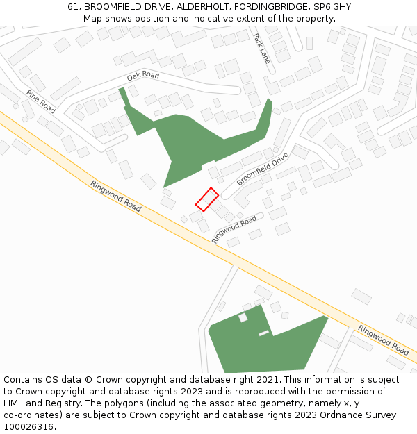 61, BROOMFIELD DRIVE, ALDERHOLT, FORDINGBRIDGE, SP6 3HY: Location map and indicative extent of plot
