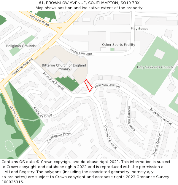 61, BROWNLOW AVENUE, SOUTHAMPTON, SO19 7BX: Location map and indicative extent of plot