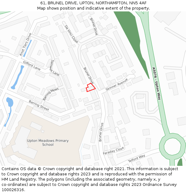 61, BRUNEL DRIVE, UPTON, NORTHAMPTON, NN5 4AF: Location map and indicative extent of plot