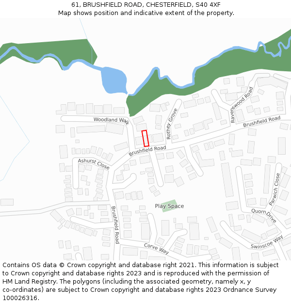 61, BRUSHFIELD ROAD, CHESTERFIELD, S40 4XF: Location map and indicative extent of plot