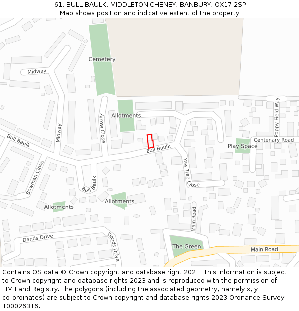 61, BULL BAULK, MIDDLETON CHENEY, BANBURY, OX17 2SP: Location map and indicative extent of plot