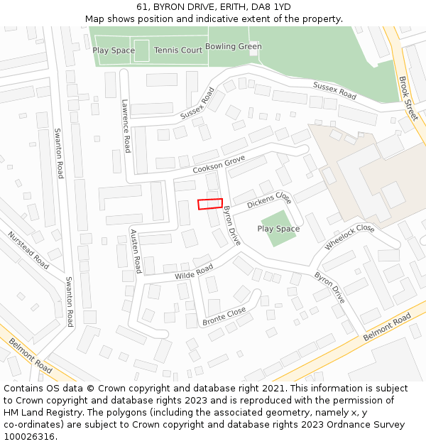 61, BYRON DRIVE, ERITH, DA8 1YD: Location map and indicative extent of plot