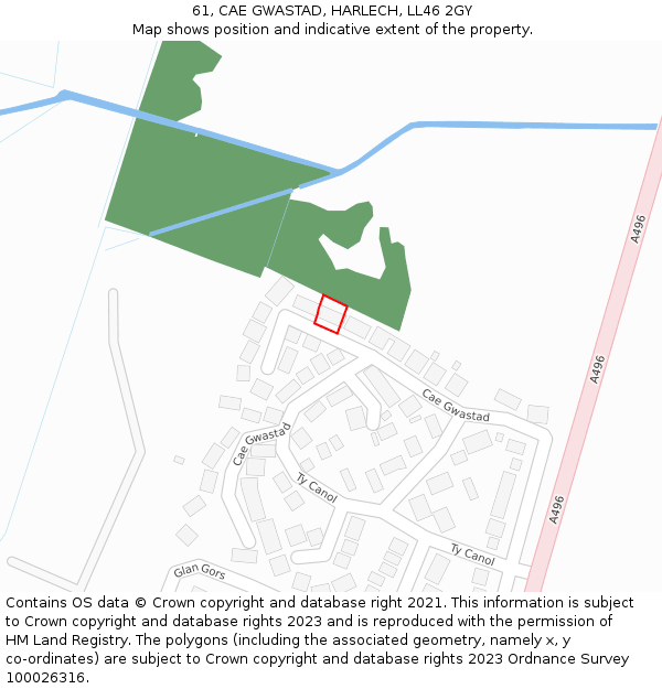 61, CAE GWASTAD, HARLECH, LL46 2GY: Location map and indicative extent of plot