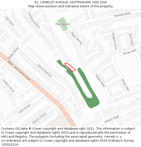 61, CAMELOT AVENUE, NOTTINGHAM, NG5 1DW: Location map and indicative extent of plot